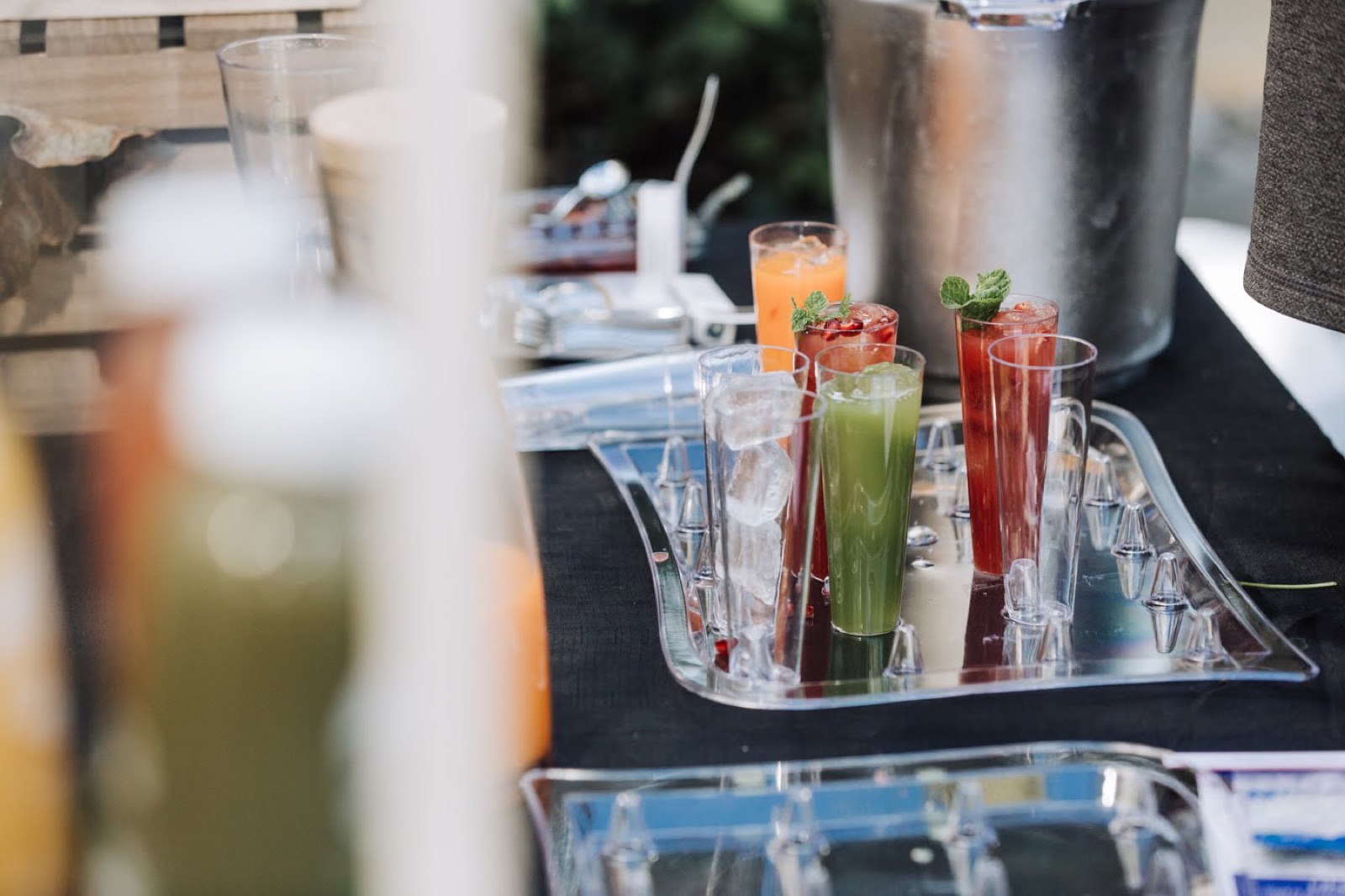 Fresh drinks laid out by a partner at Simone's 2018 summit
